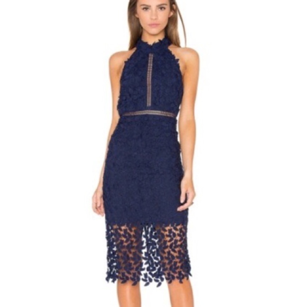 Bardot Gemna Navy Lace Halter Midi Dress